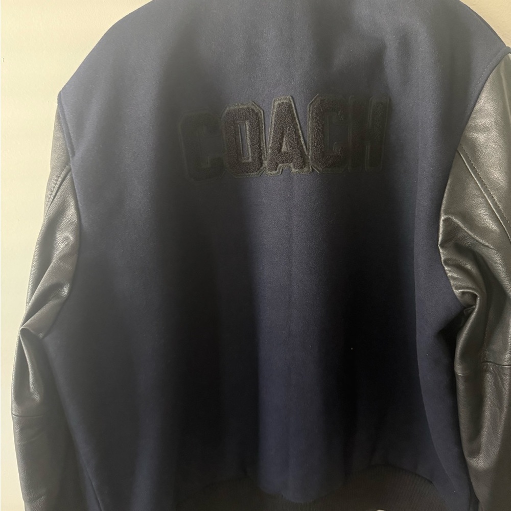 Coach Men's Dark Blue and Black Bomber Jacket